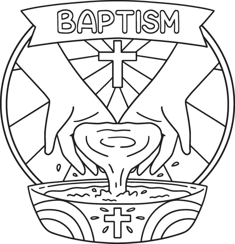 Baptism Hands Pouring Water Isolated Coloring Page vector