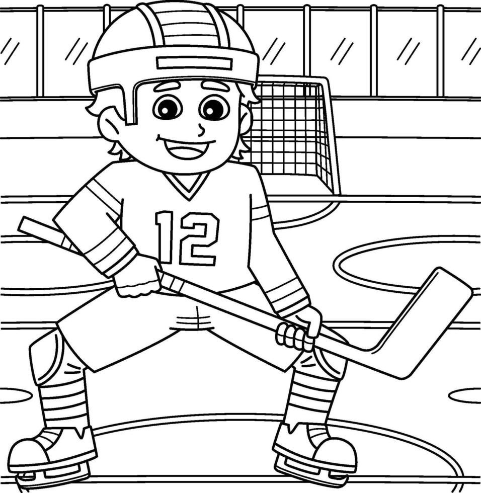 Ice Hockey Boy Player at the Ice Rink Coloring vector