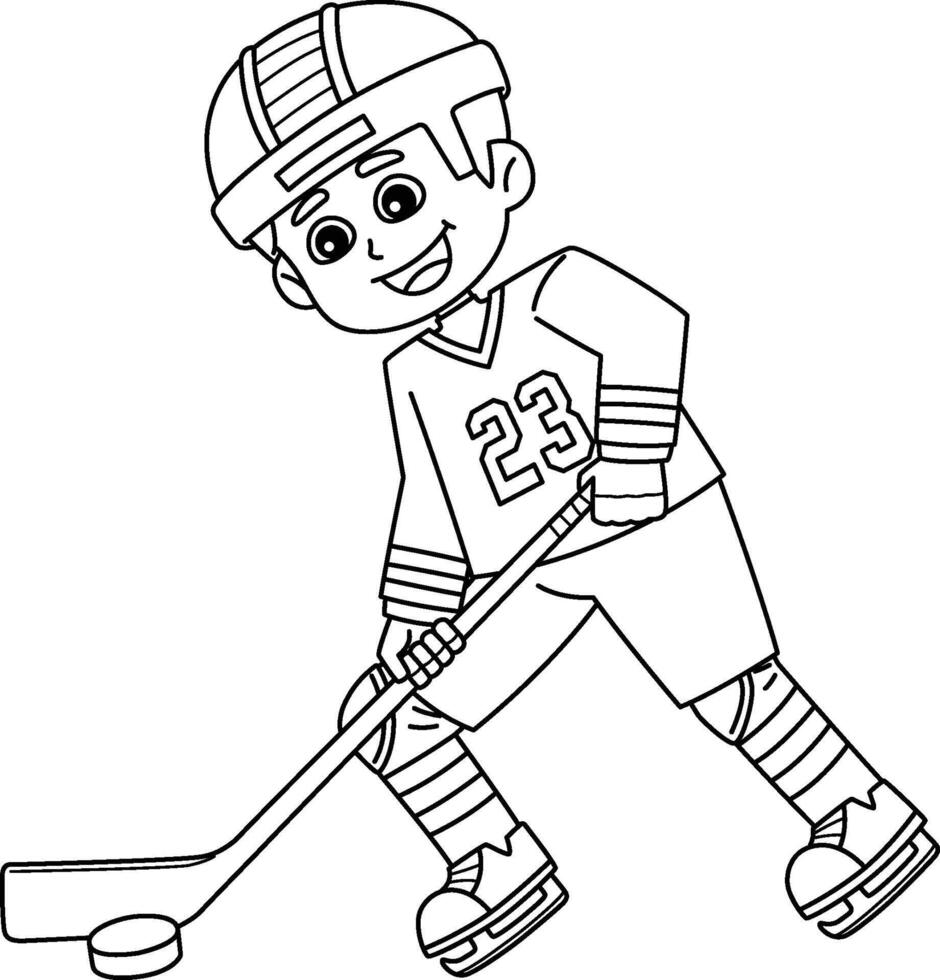 Ice Hockey Boy Player Dribbling Isolated Coloring vector