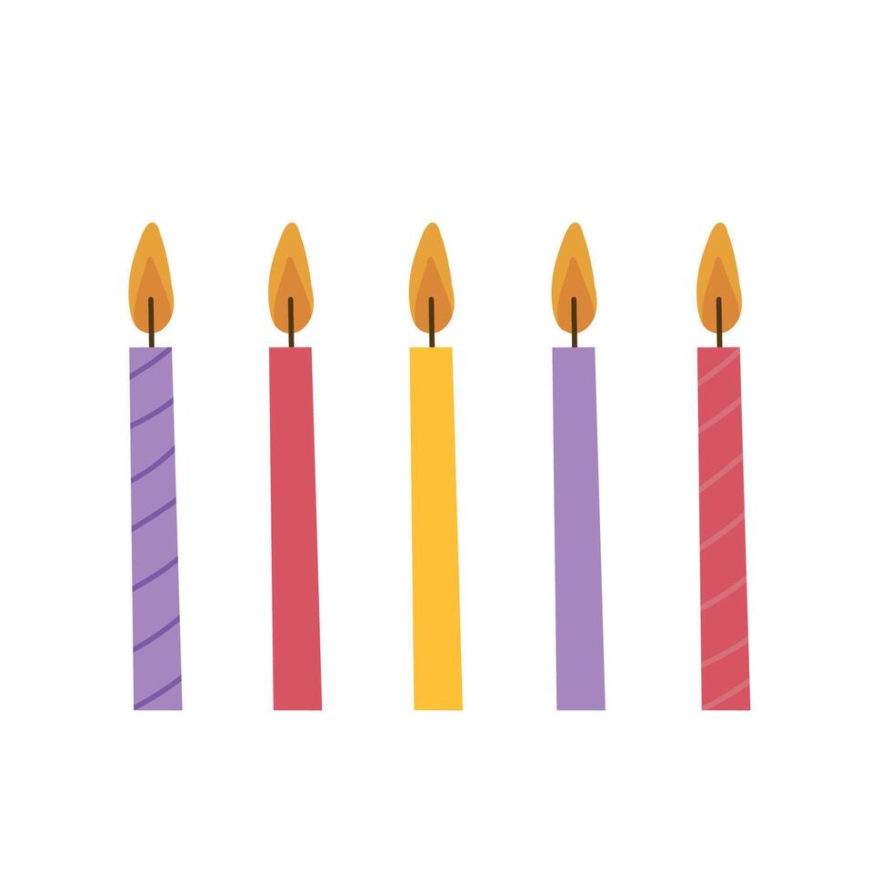 ake candle set. Multi-colored candles with patterns. Hand drawn. flat design. vector