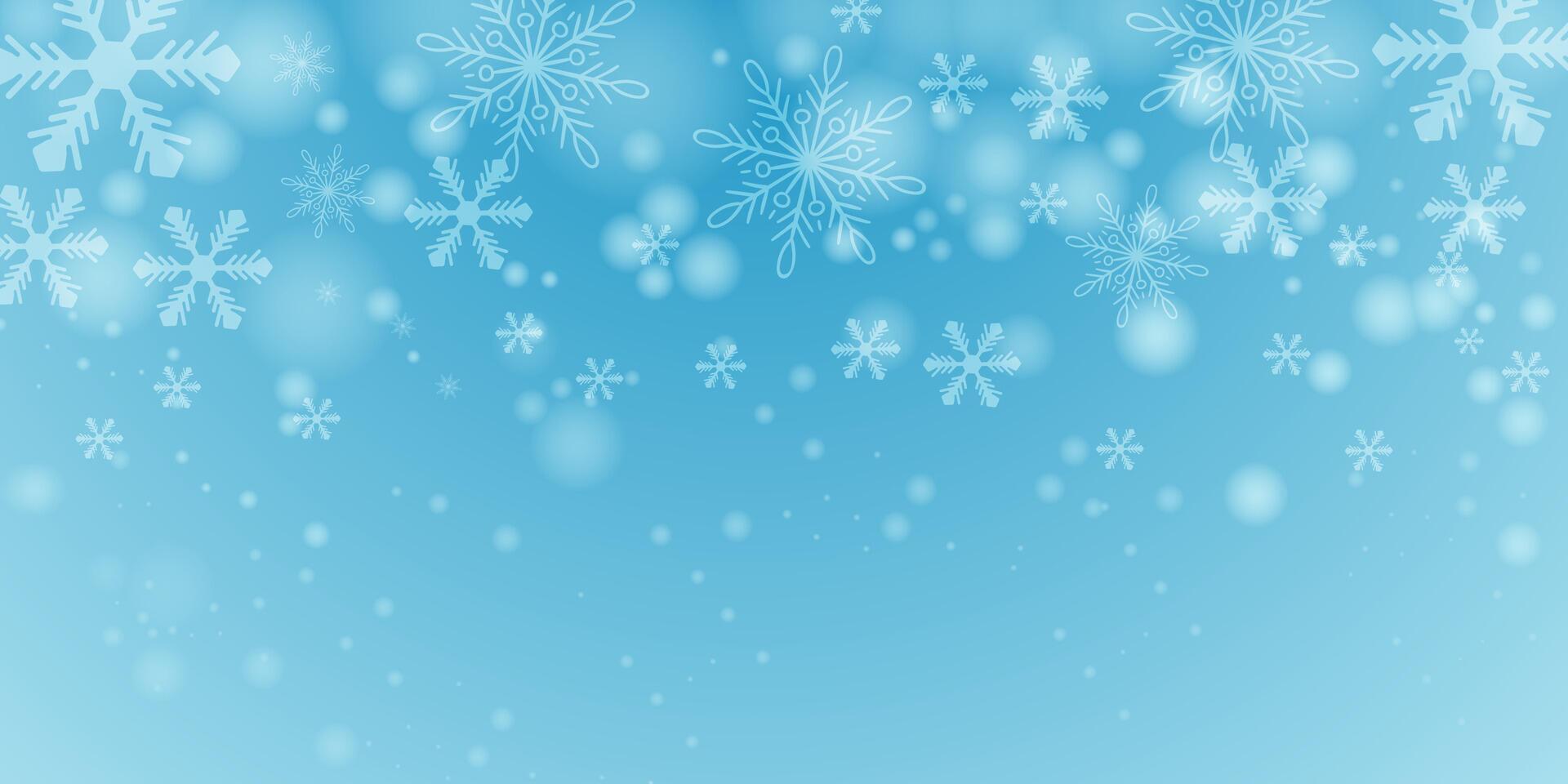 Random falling snow flakes wallpaper. Snowfall dust freeze granules. Snowfall sky white teal blue background. Many snowflakes february . Snow nature scenery design vector