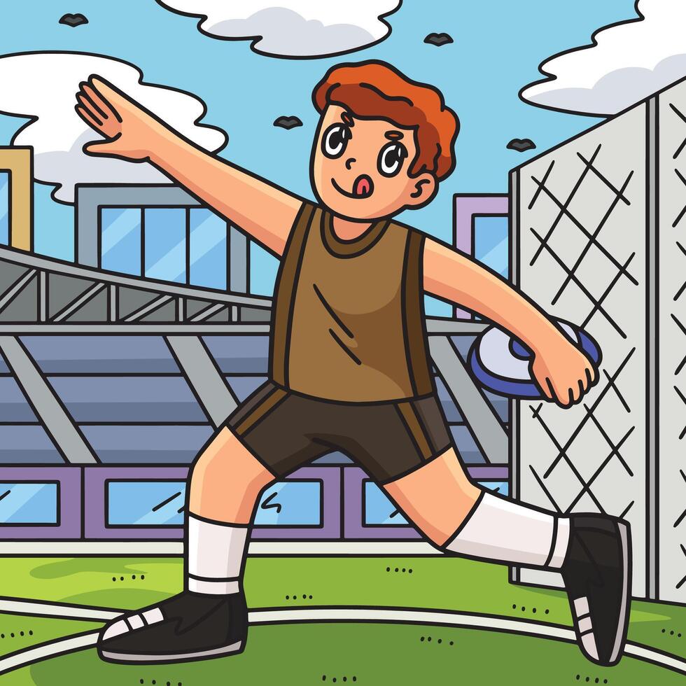 Track and Field Athlete with Discus Colored vector