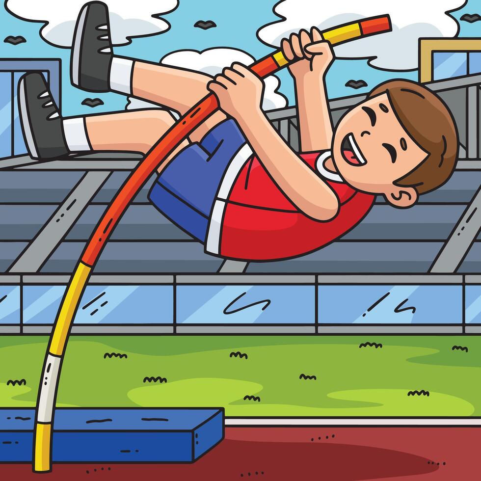 Track and Field Athlete Pole Vaulting Colored vector