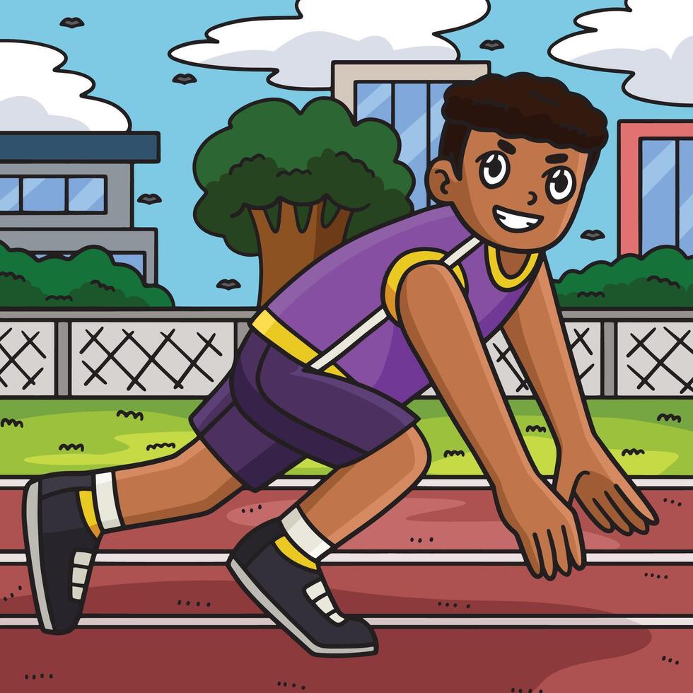Track and Field Athlete Ready to Sprint Colored vector