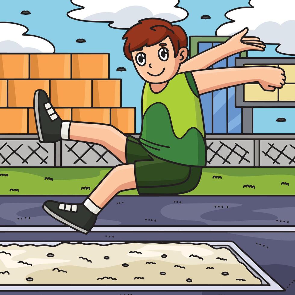 Track and Field Athlete Long Jumping Colored vector