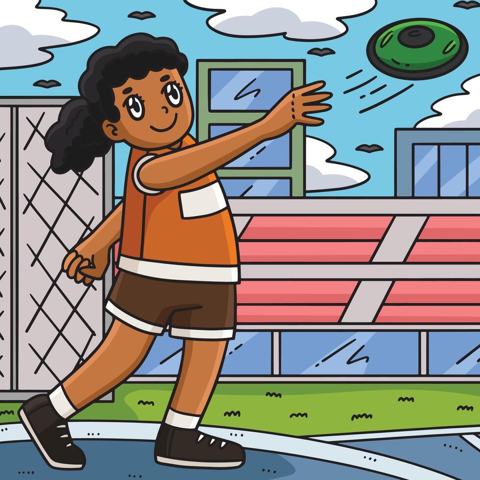 Track and Field Female Throwing a Discus Colored vector