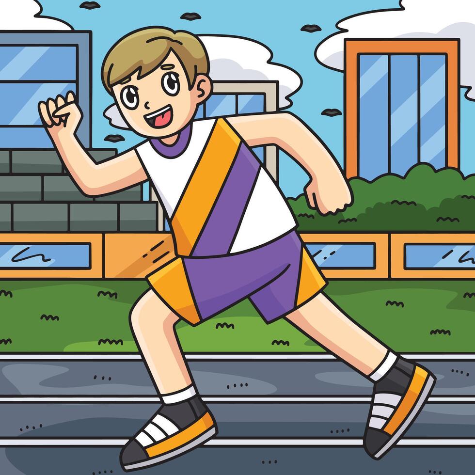 Track and Field Athlete Sprinting Colored Cartoon vector