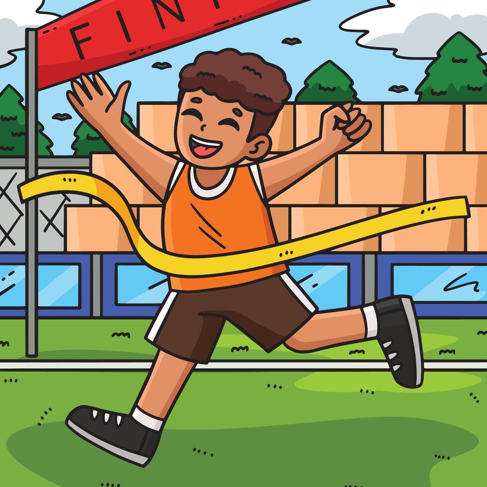 Track and Field Athlete Winning a Marathon Colored vector