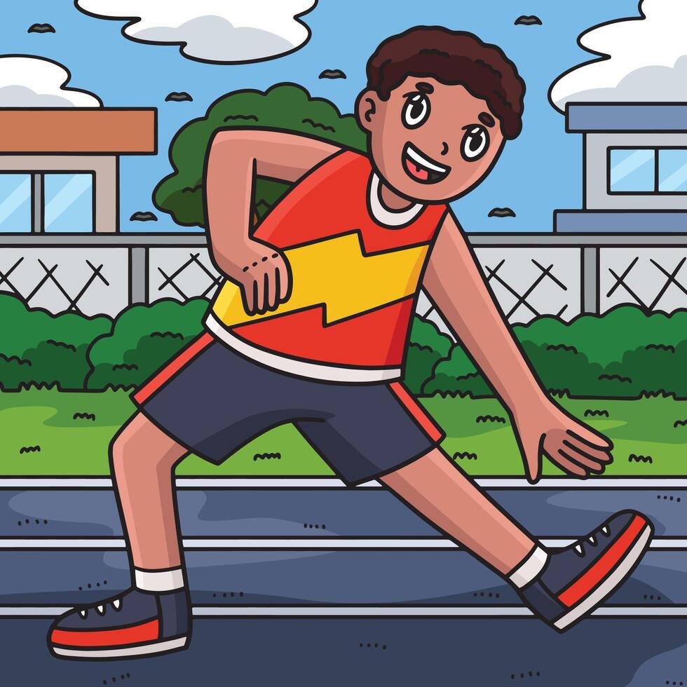 Track and Field Athlete Stretching Colored Cartoon vector