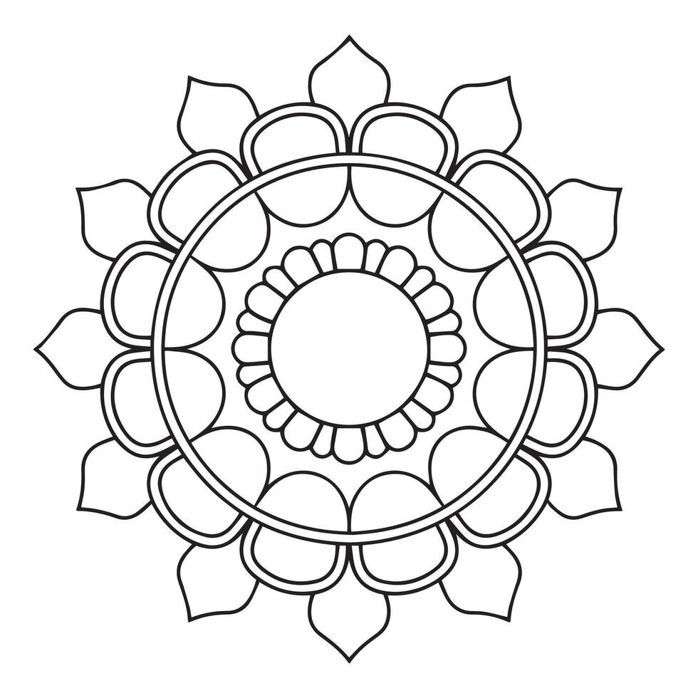 Mandala coloring book for adults and children, a black and white drawing of a flower with a circle in the middle with simple design vector