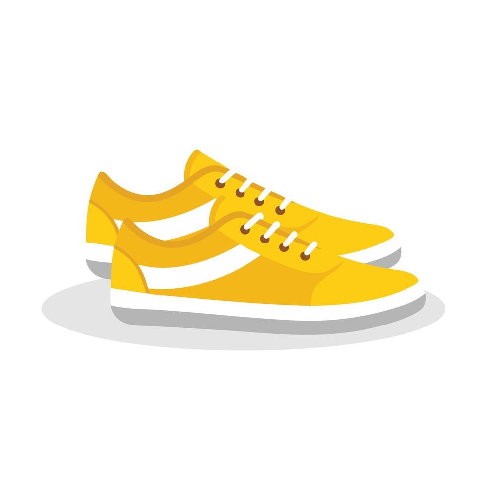 Yellow sneaker with white soles isolated flat illustration on white background. vector