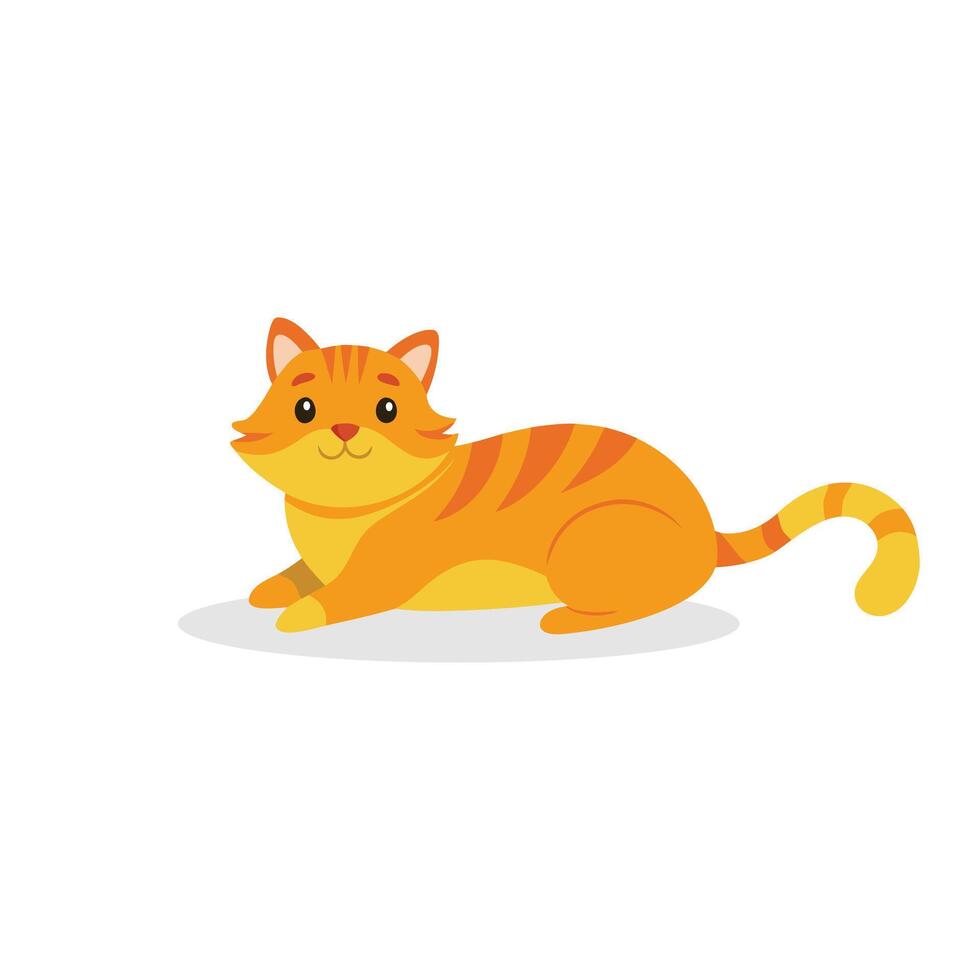 Playful orange tabby cat lying on side isolated flat illustration on white background. vector