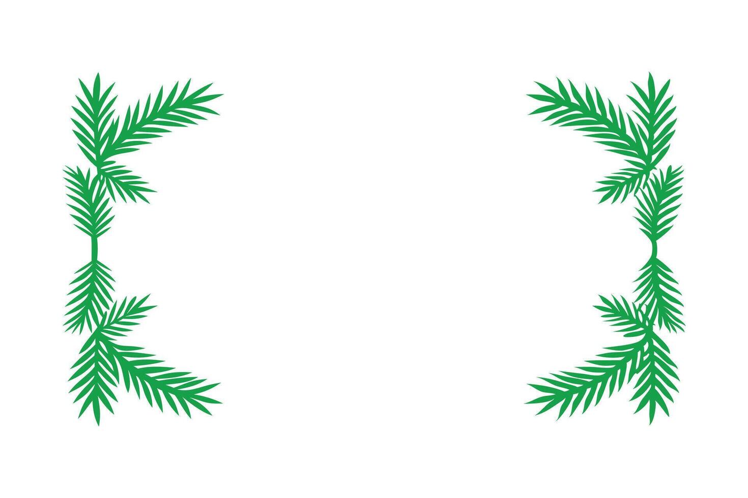 Horizontal green pine branch border creating a frame isolated flat illustration on white background. vector