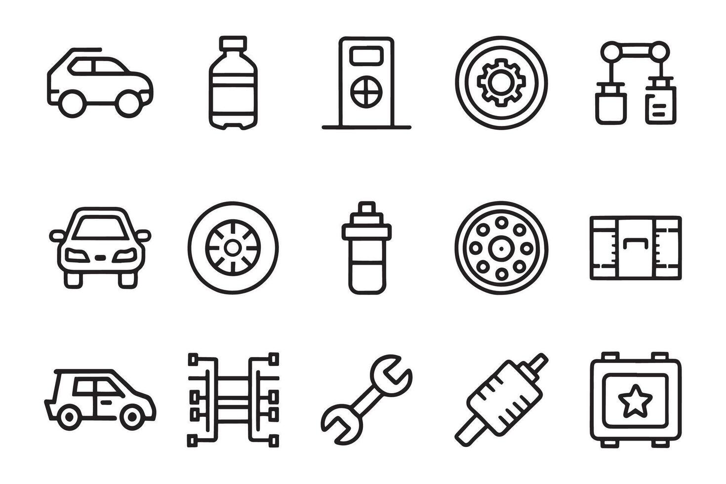 Vehicle Parts, Automotive Tools, Auto Care, Car Electronics related editable icon set isolated flat illustration white background vector