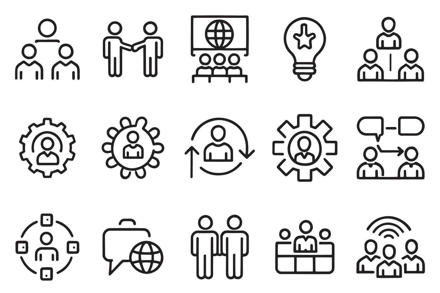 Team, cooperation, group, people, organization, collaboration, communication, partnership related editable icon set isolated flat illustration white background vector