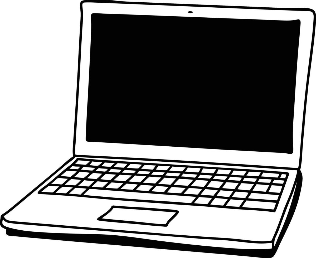 A thin black outline of a laptop computer isolated on a white background, representing modern technology and digital connectivity vector