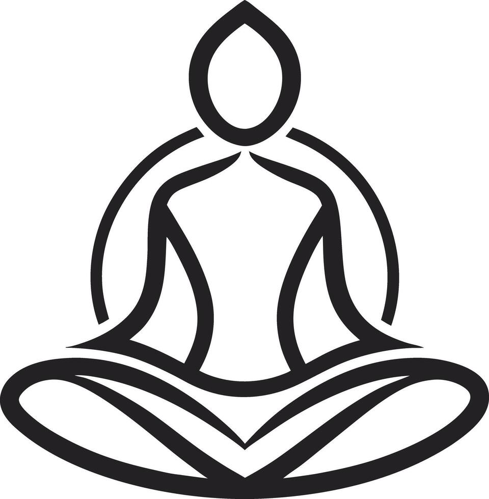 A peaceful meditation logo featuring a person in a lotus position surrounded by flowing circular elements, symbolizing calmness and balance vector