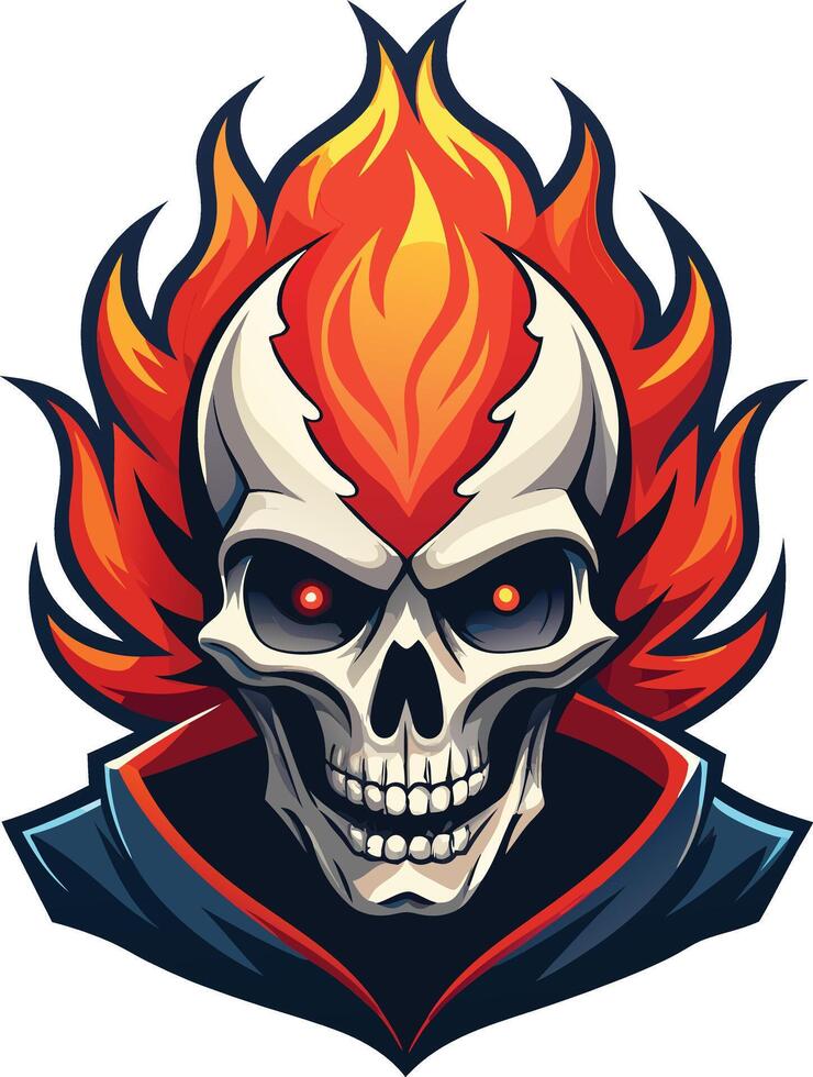 A striking skull with fiery flames representing power and intensity, designed for a bold graphic artwork vector