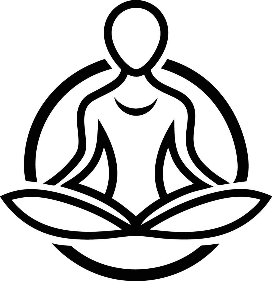 Simple meditation logo featuring a seated figure in a lotus position surrounded by a circular design representing mindfulness and tranquility vector