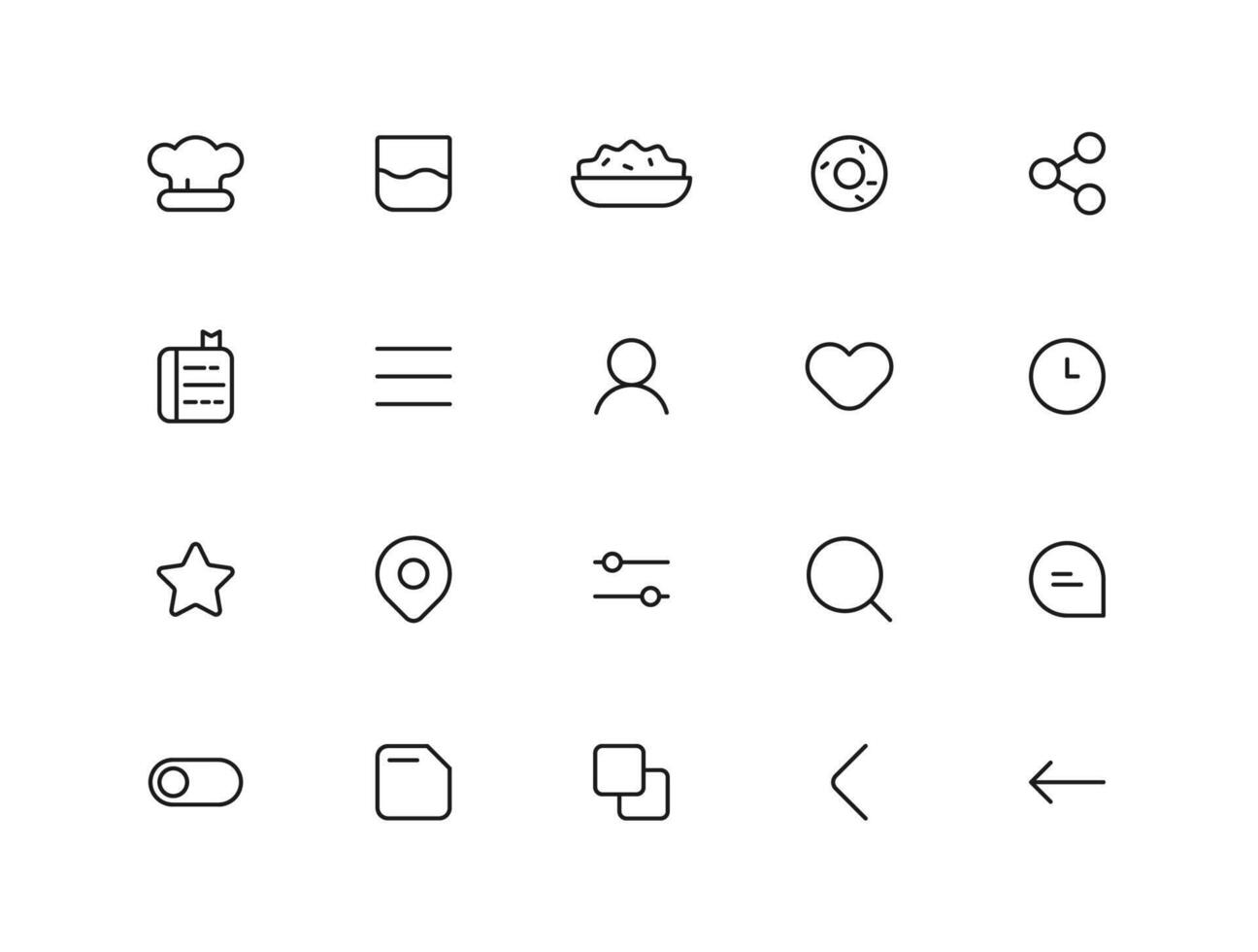 collection of food recipe app line icons vector