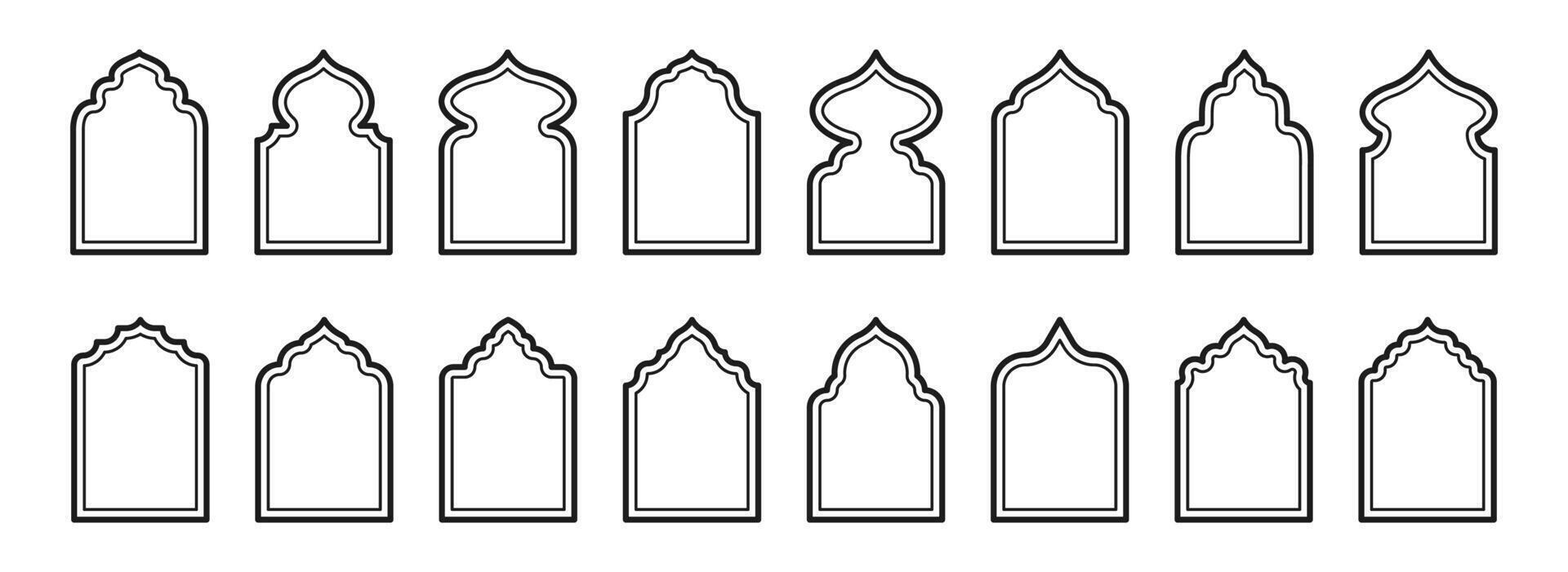 Set of outline Islamic shape window frame. illustration. vector