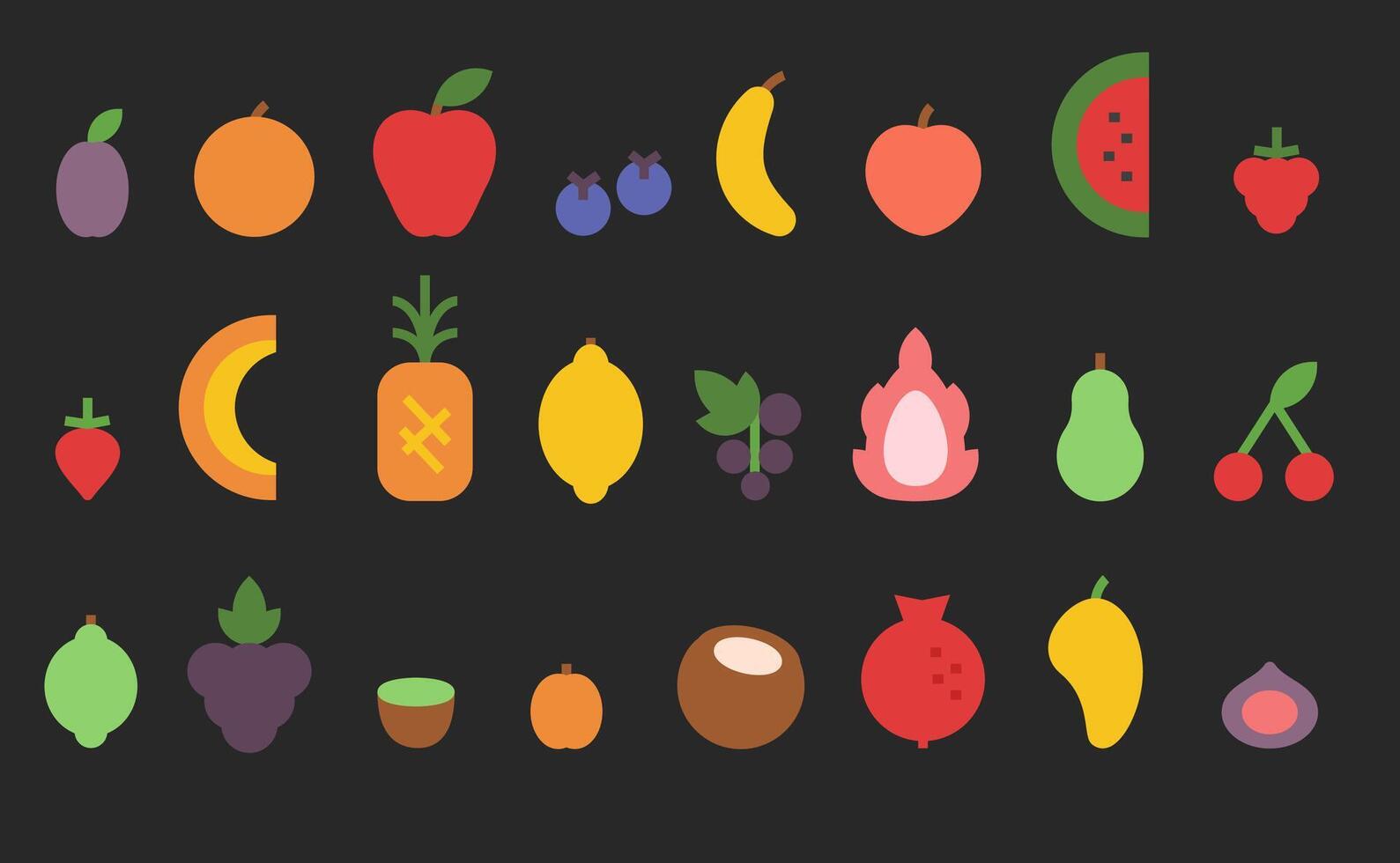Minimalist fruits and berries. Fresh fruit icons for healthy food, natural dessert and grocery store design. Simple geometric flat symbols set vector