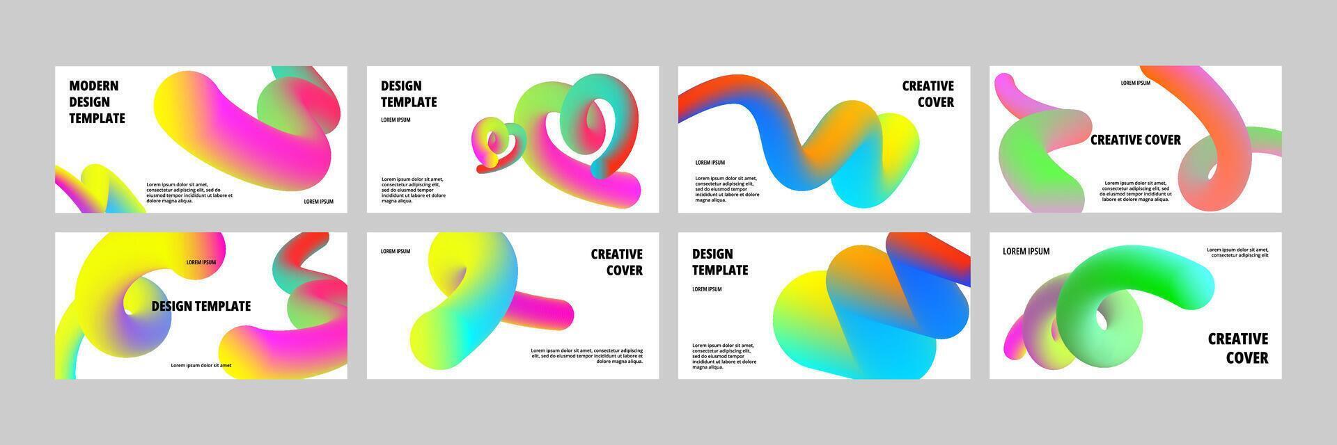 Modern gradient line banner templates. Creative layout with colorful fluid line forms. Smooth 3D gradient curves card design with abstract shapes set vector