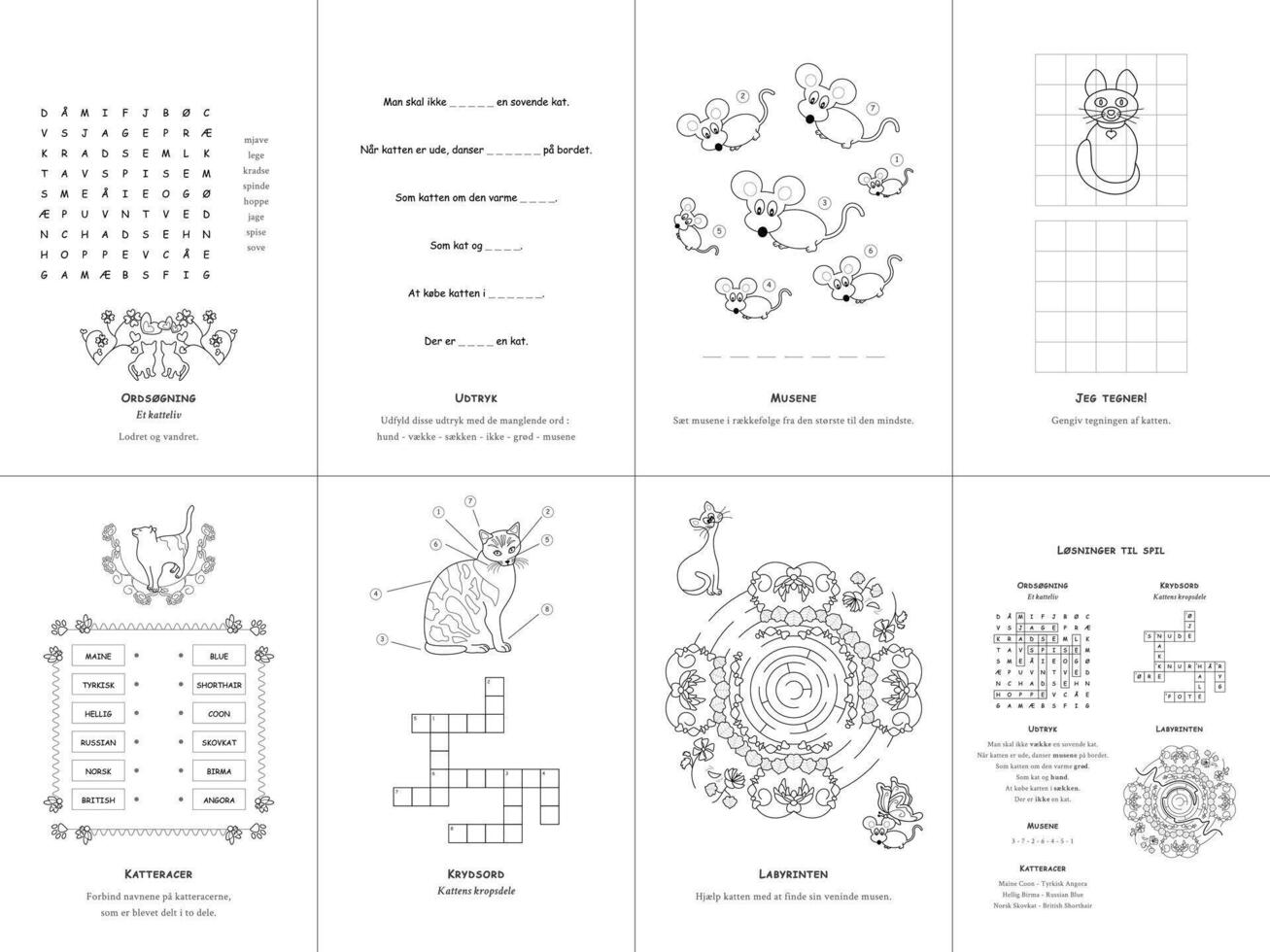 Games. Cats Theme. Danish language. Set One. vector
