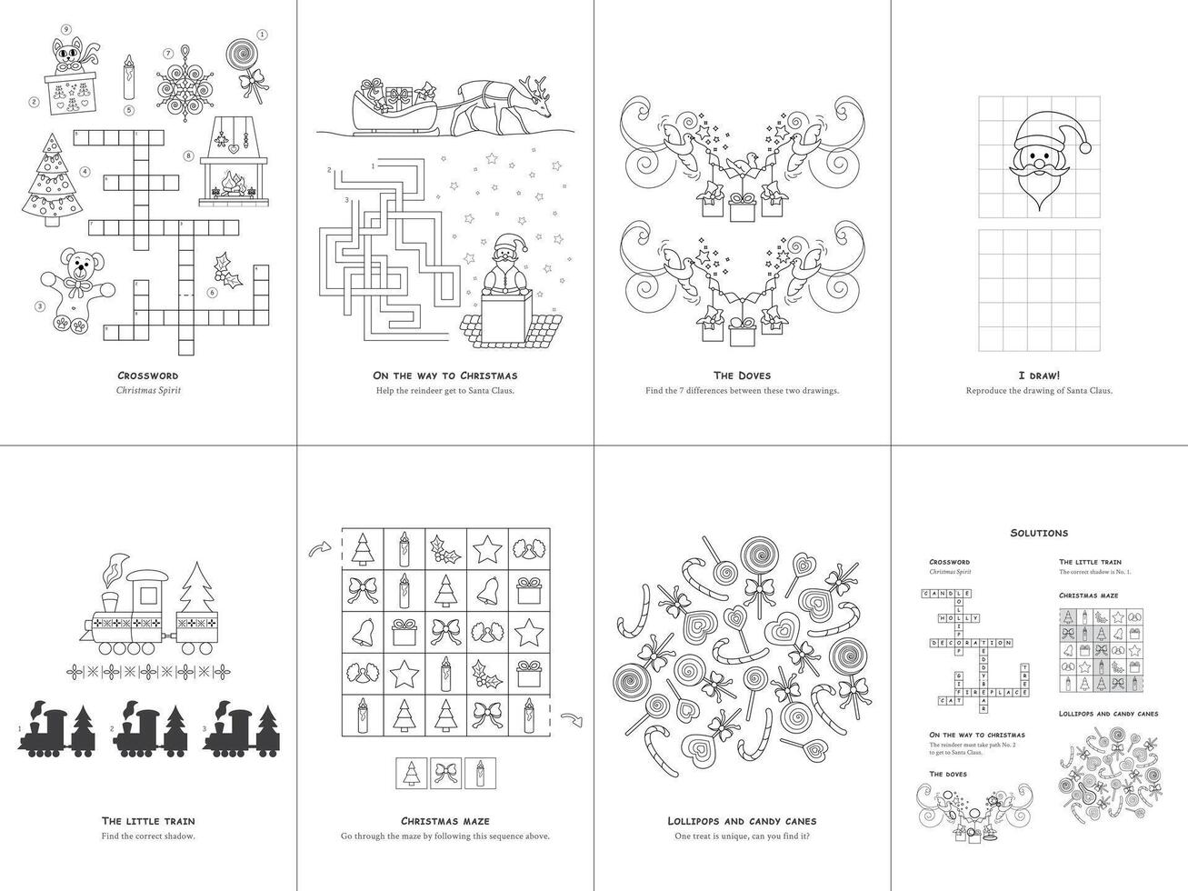 Games. Christmas Theme. Game and coloring page for kids. English language. Set Two.. vector