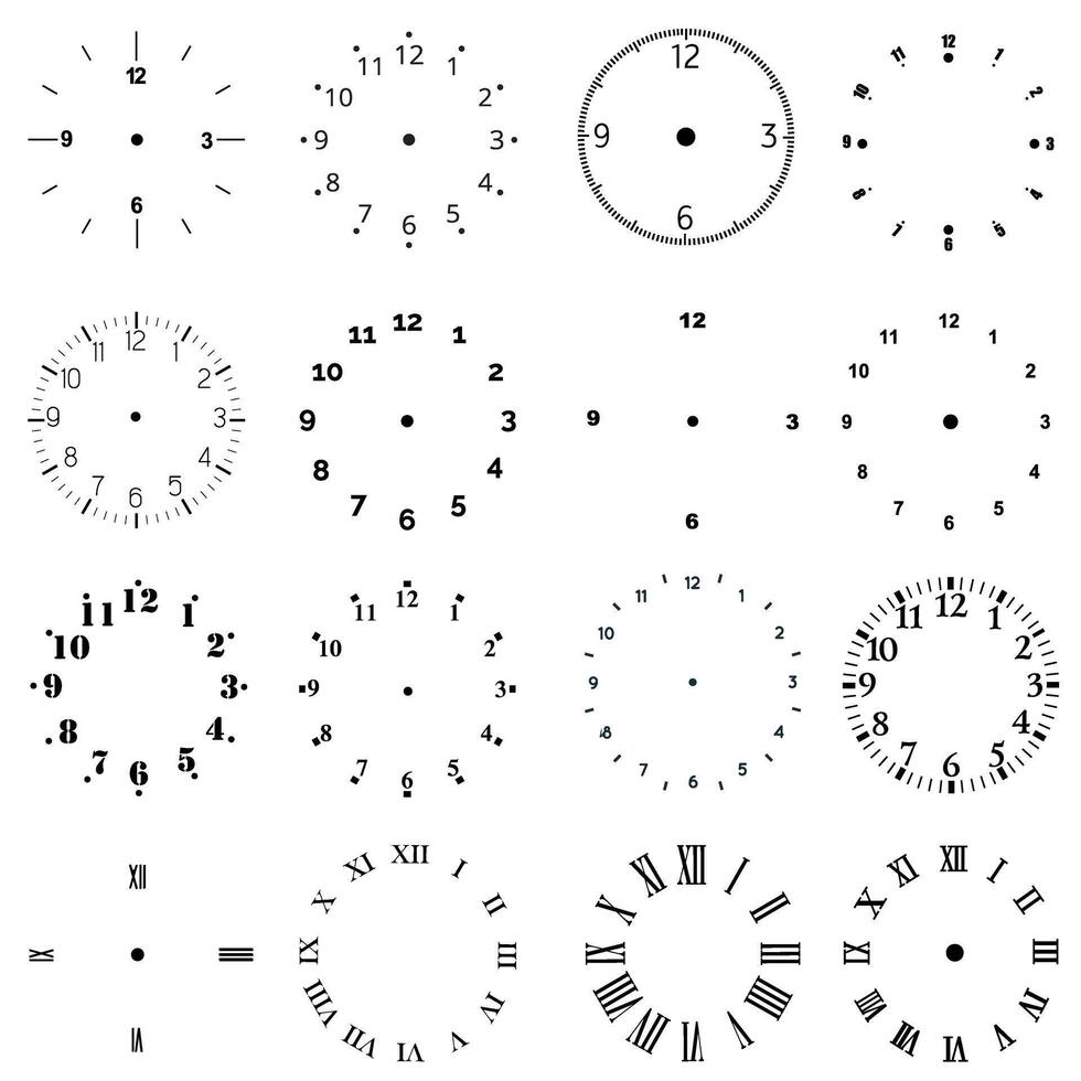 Clock face icon set. Time illustration sign collection. Clock symbol. Wall clock logo. vector