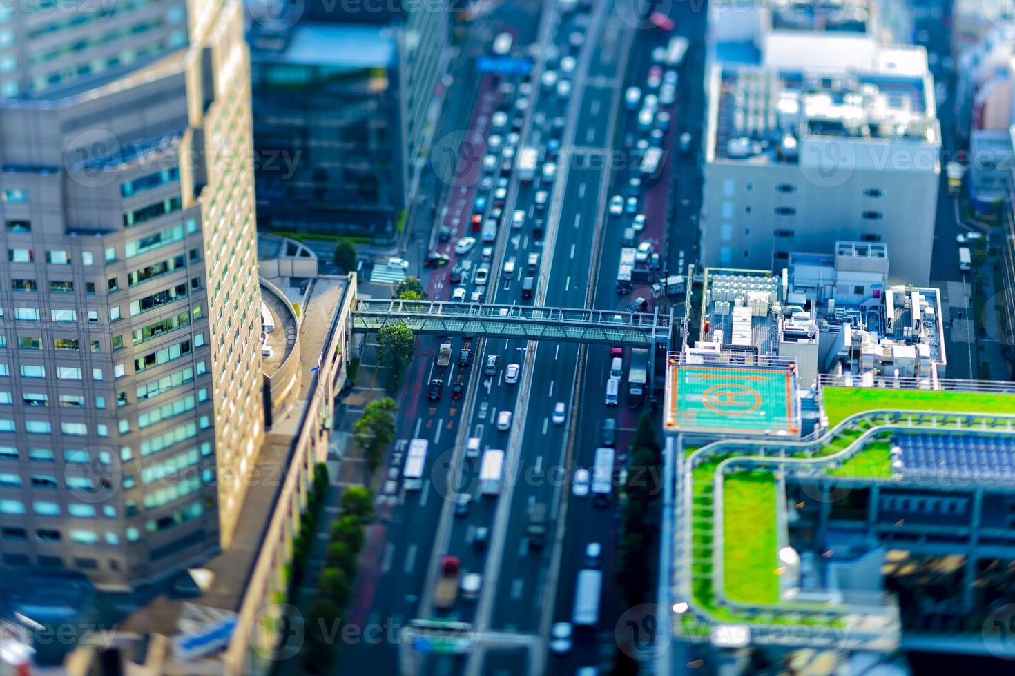 A miniature highway at the urban city in Tokyo tiltshift photo