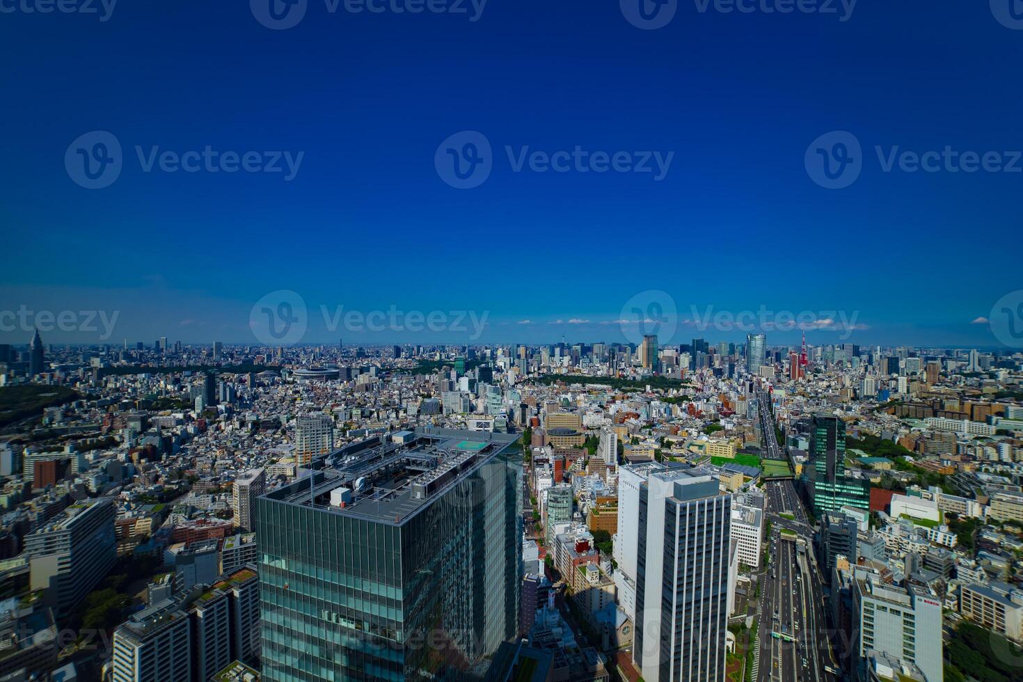 A panoramic cityscape at Roppongi area in Tokyo high angle photo