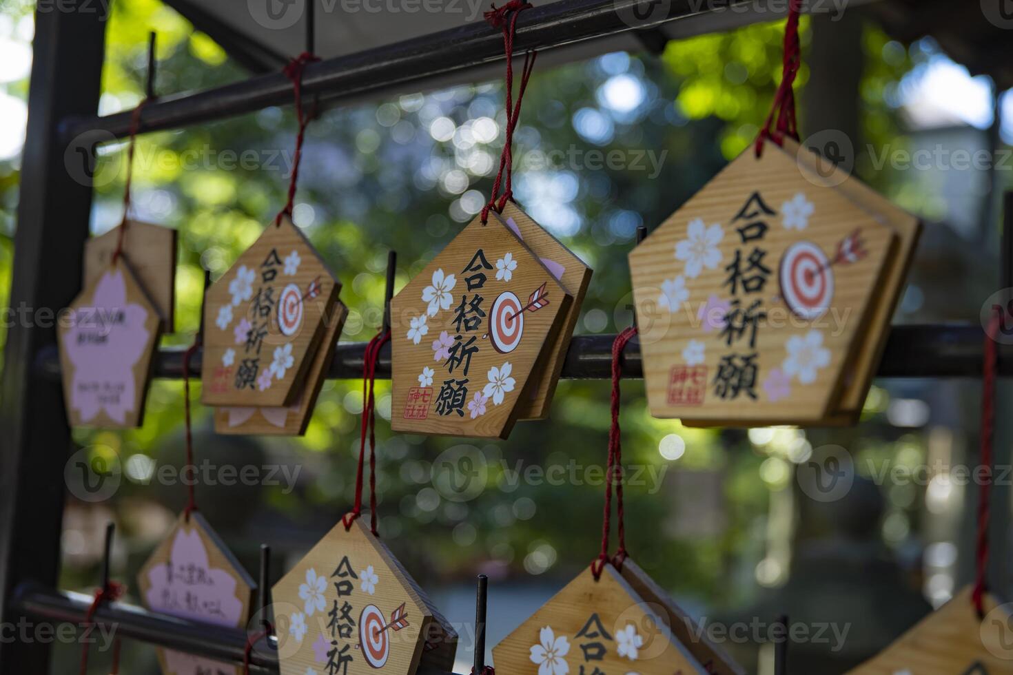 A votive tablet at Nanasha shrine in Tokyo front blur photo