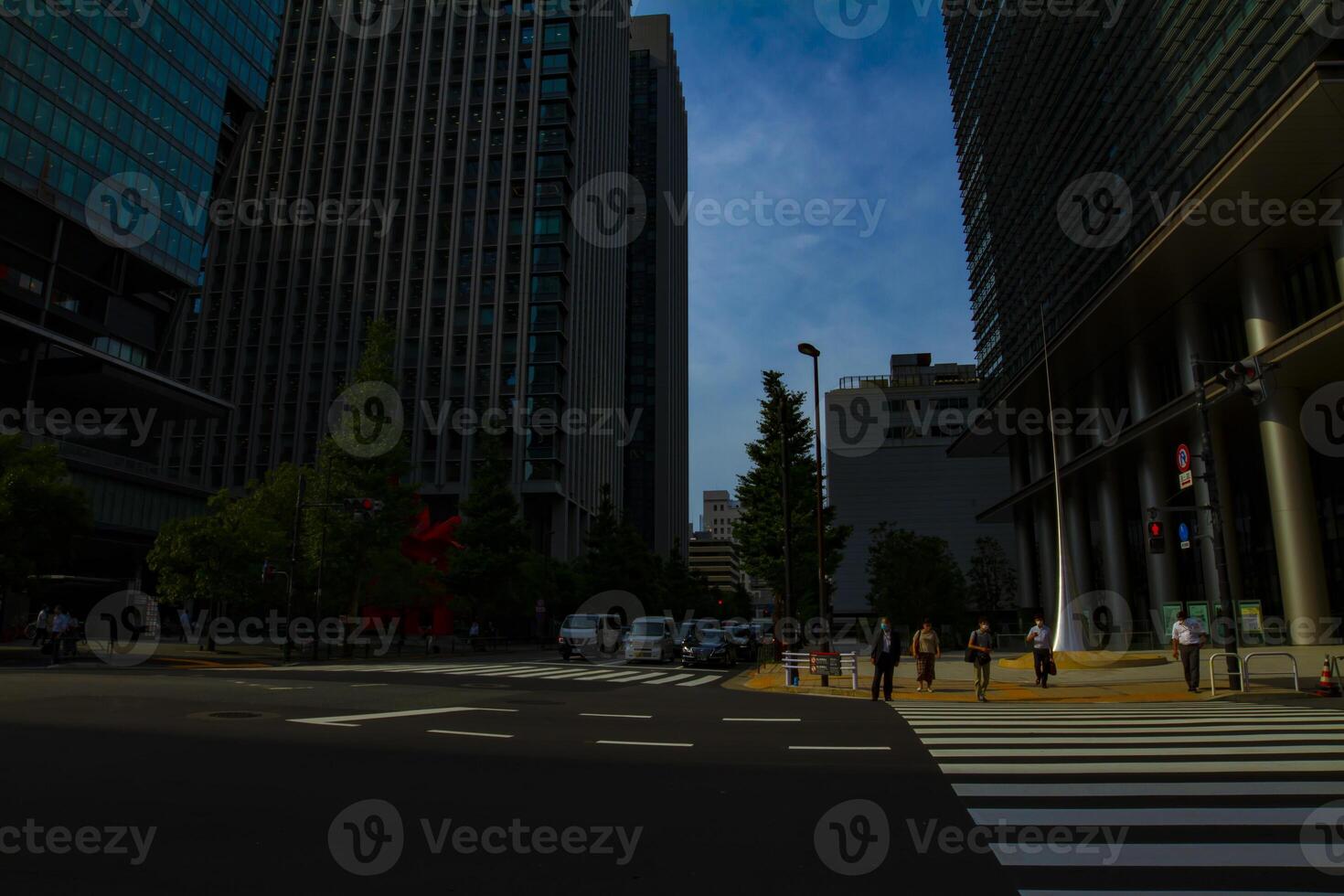 A traffic jam at the business town in Tokyo wide shot photo
