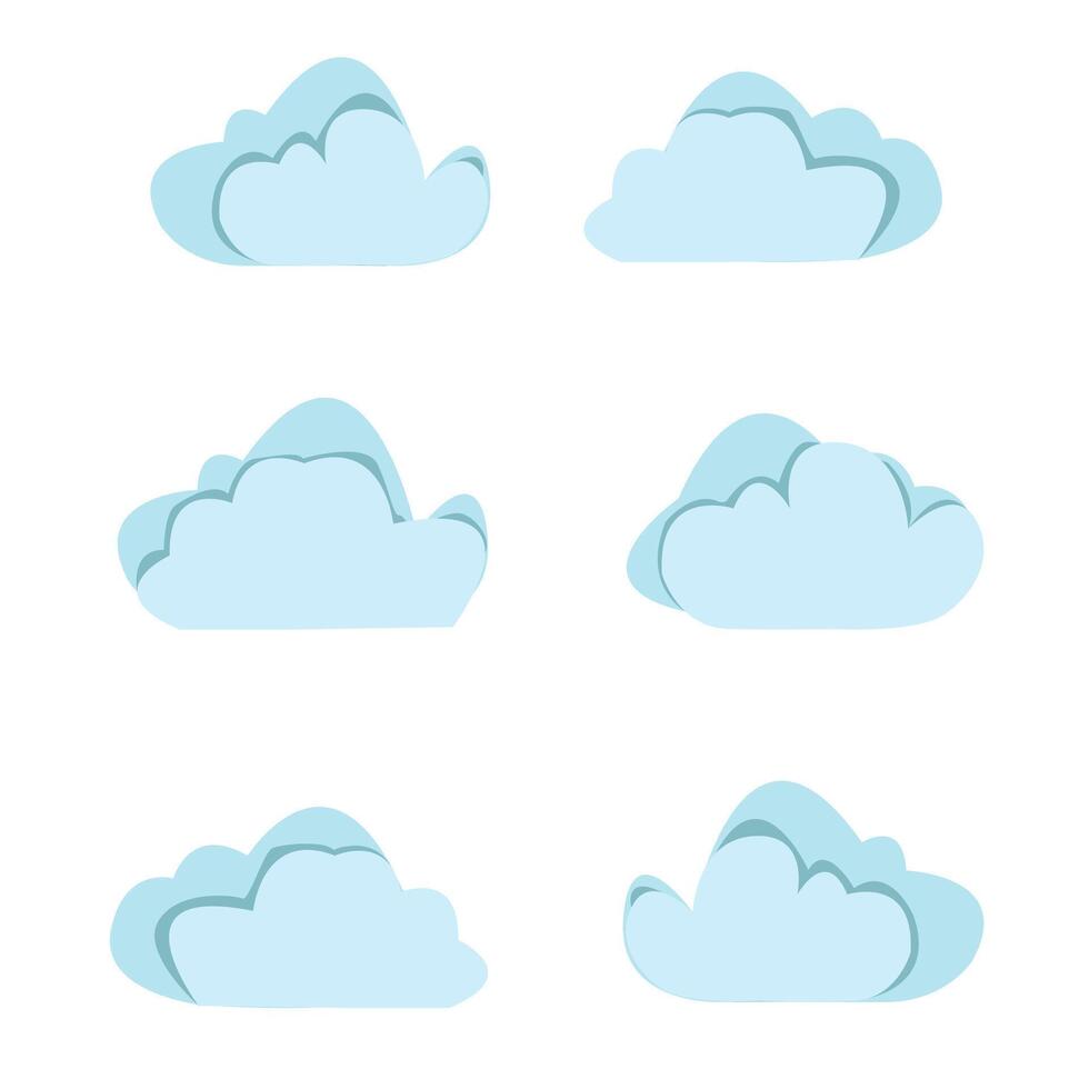 Set of Soft Blue Cloud Illustrations vector
