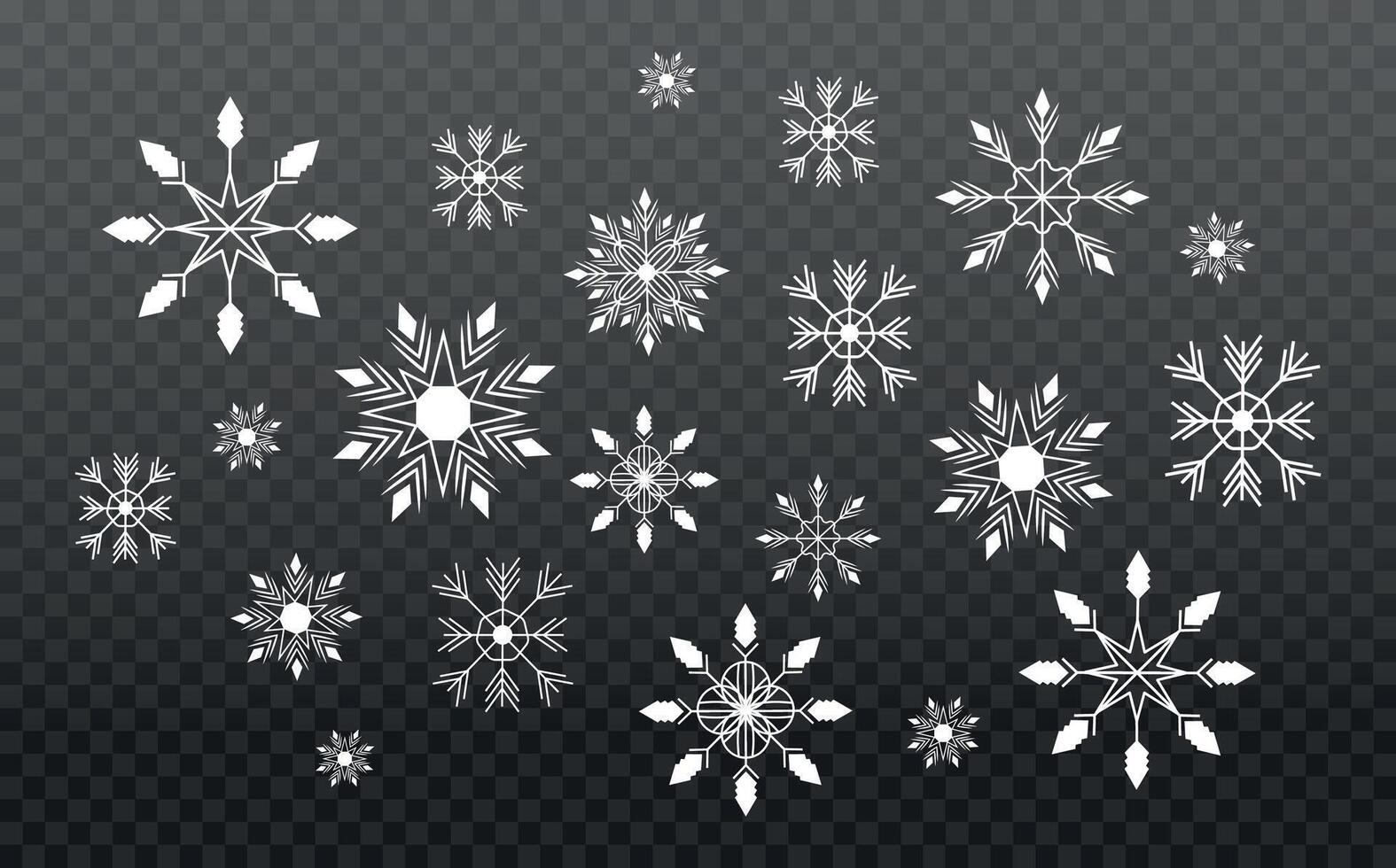 Set of snowflakes in editable stroke. Underline. New Year and holiday. Scribbles. Xmas. Sparks and glows. Shapes and elements. Ornament and pattern. Template. Isolated. Doodle and hand drawn. Flow vector