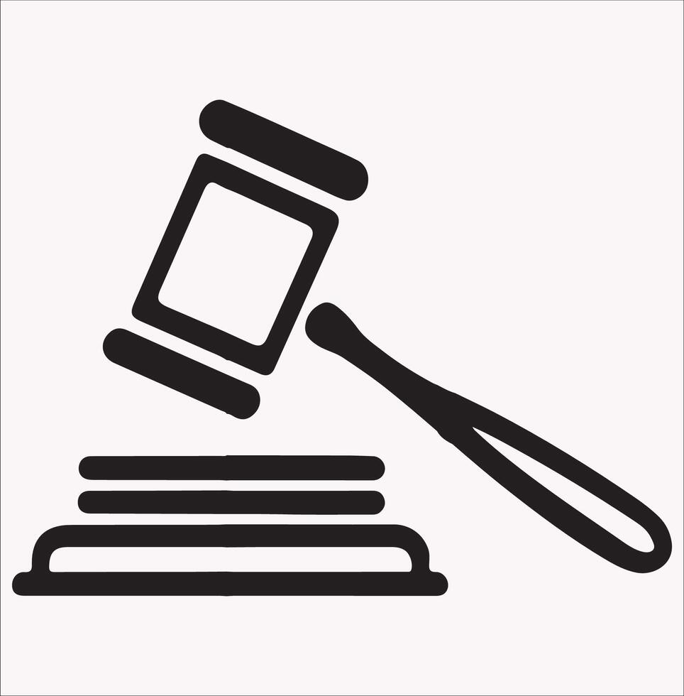 Black and White Gavel Hammer Silhouette on White Background vector