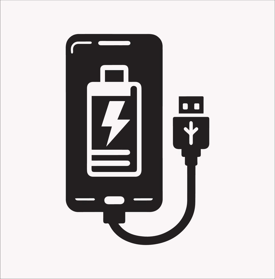 Simple Smartphone connect battery charge Icon Silhouette for Design Projects vector