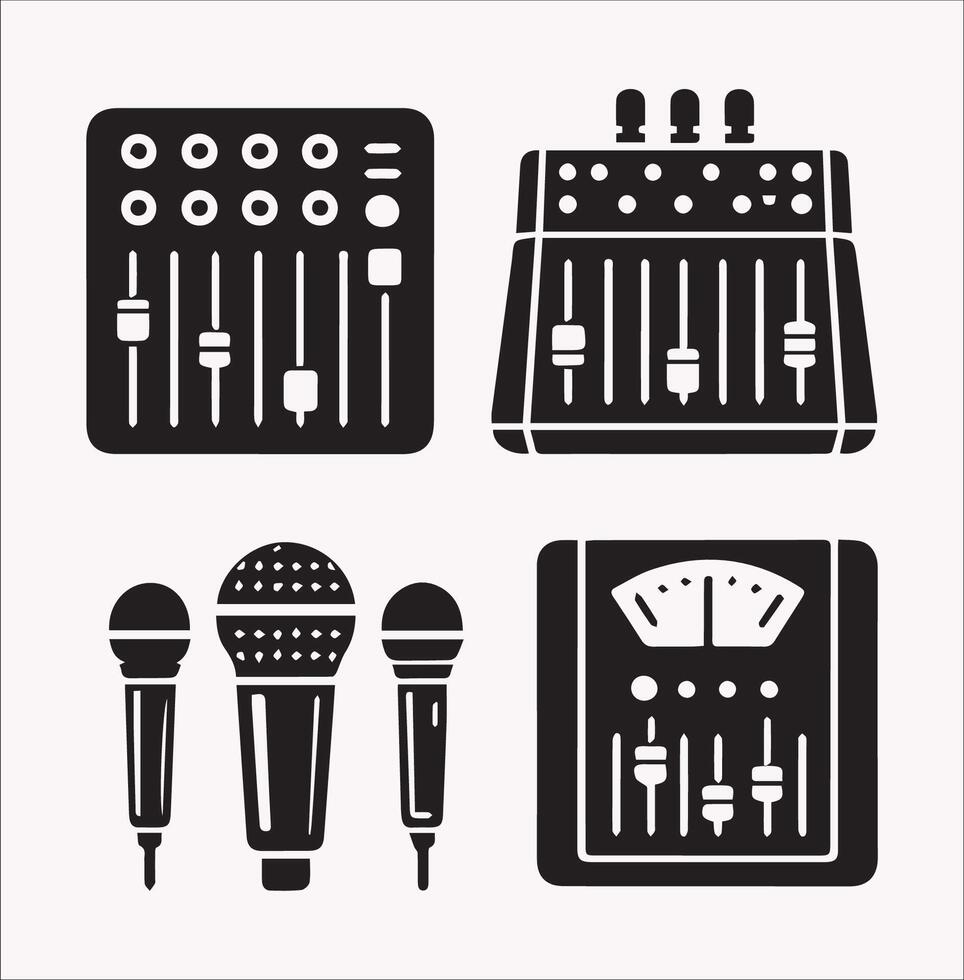 Audio Channel Mixer Silhouette on White Background vector