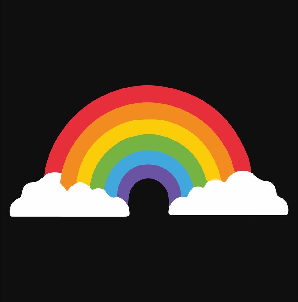Vibrant Rainbow and Clouds Art on White Background vector