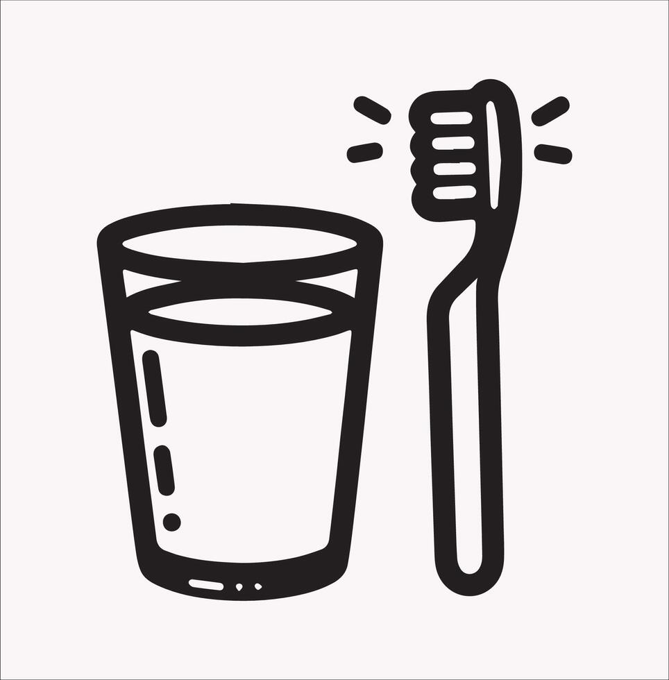 Simple Glass of Water and Toothbrush Silhouette Illustration vector