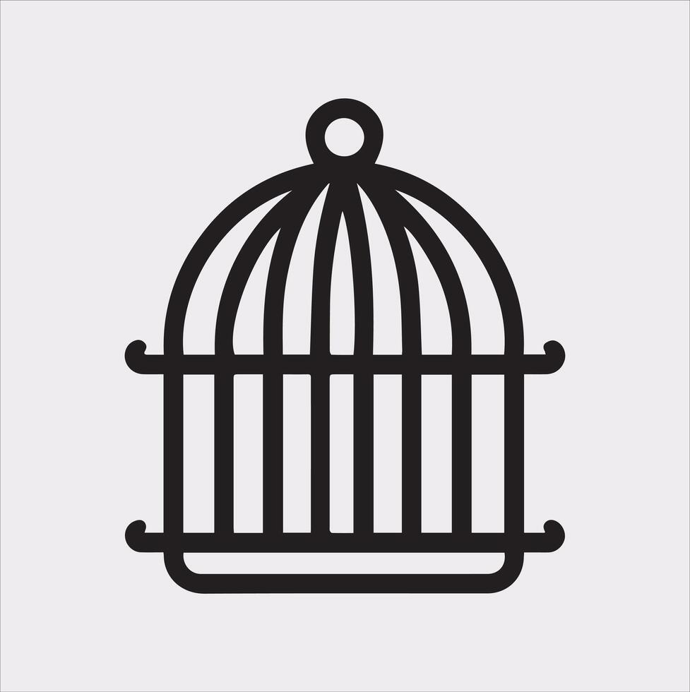 Bird Cage Outline Silhouette Illustration Icon on White Background vector