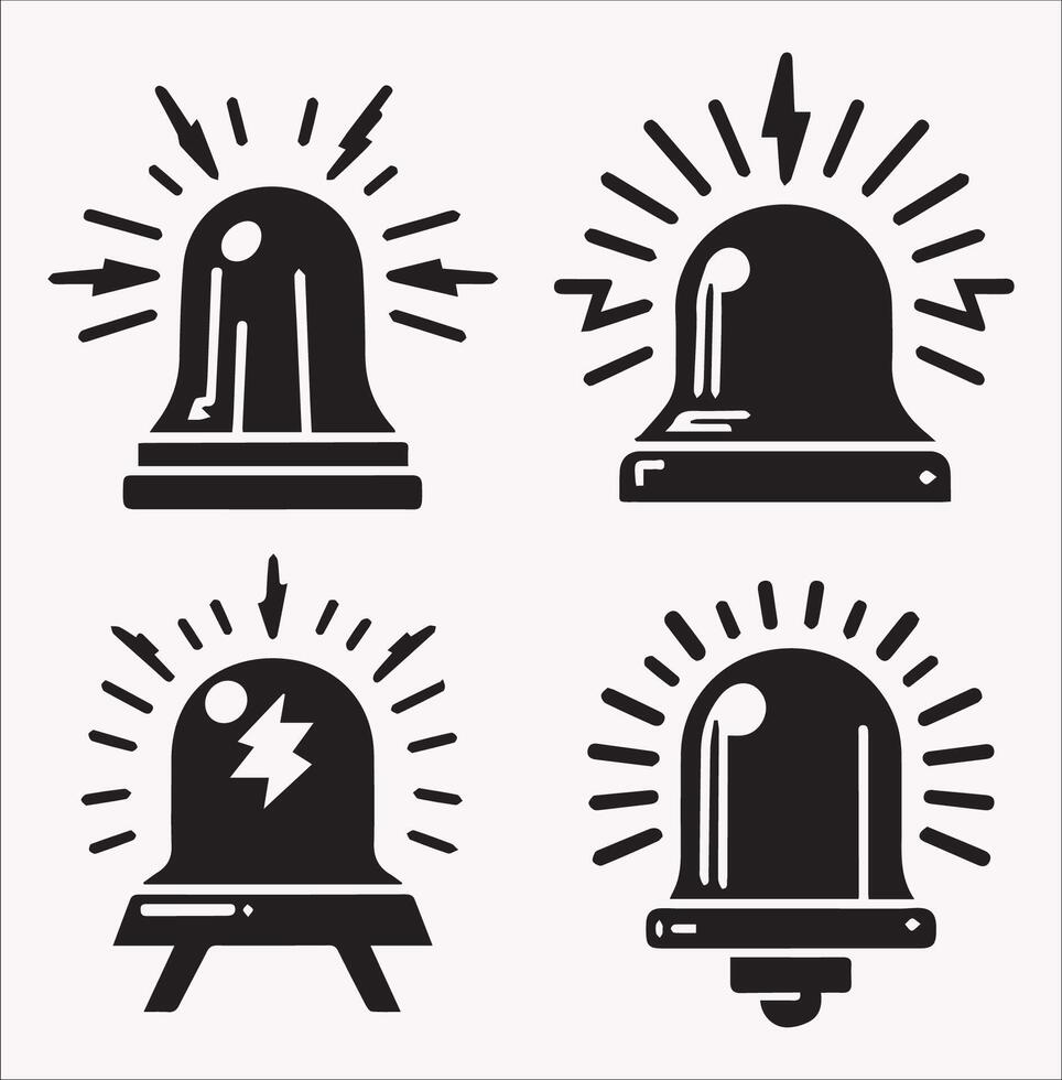 Flashlight and Warning Alarm Light Silhouette on White Background vector