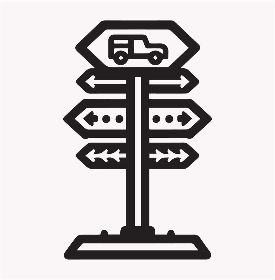 Clean Traffic Direction Sign Silhouette Icon on White Background vector