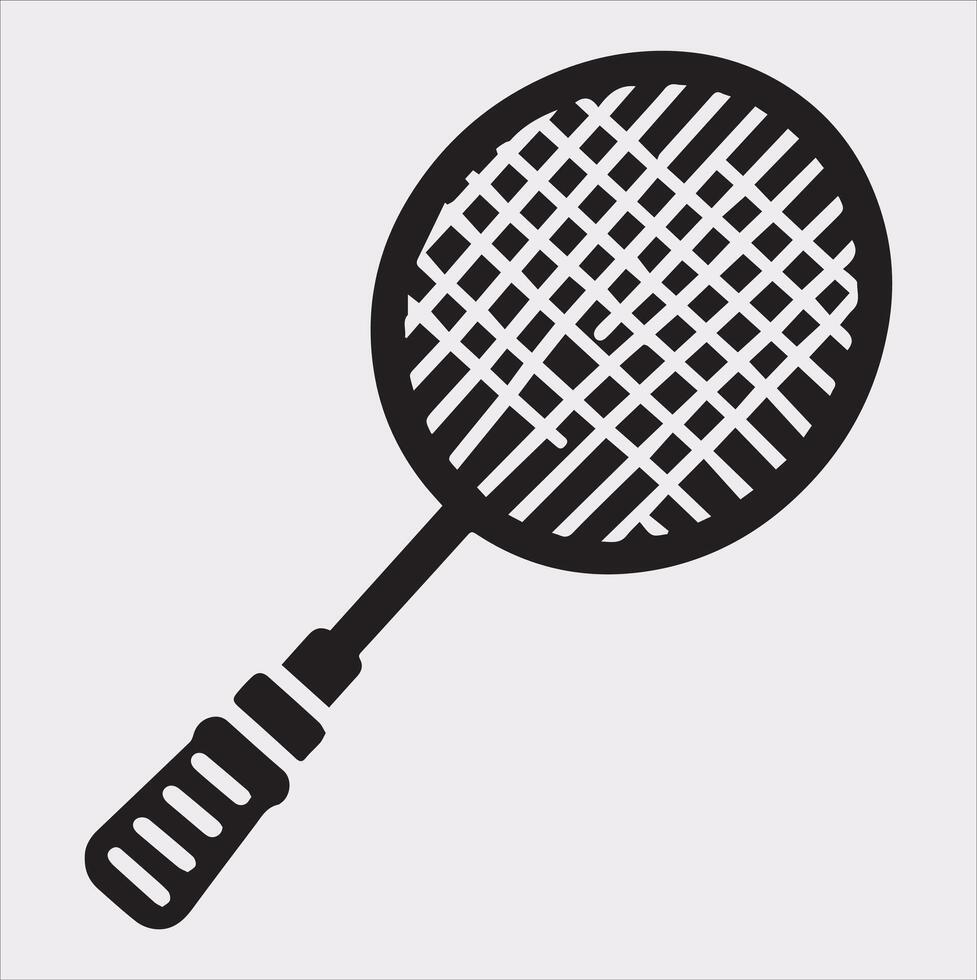 Simple Badminton Racket Icon Silhouette Design on White Background vector