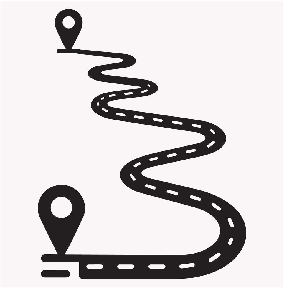 Black Silhouette of Path with Location on White Background vector