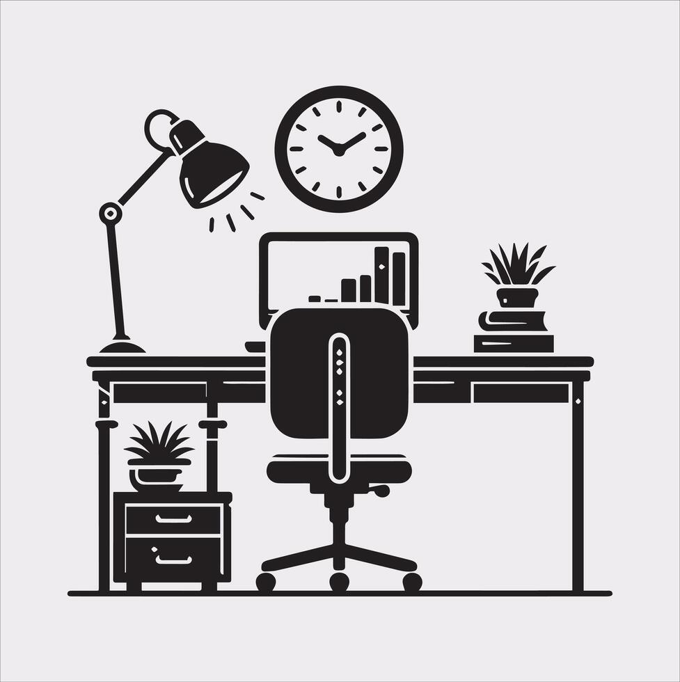 Minimalist Office Table Silhouette Icon on White Background vector