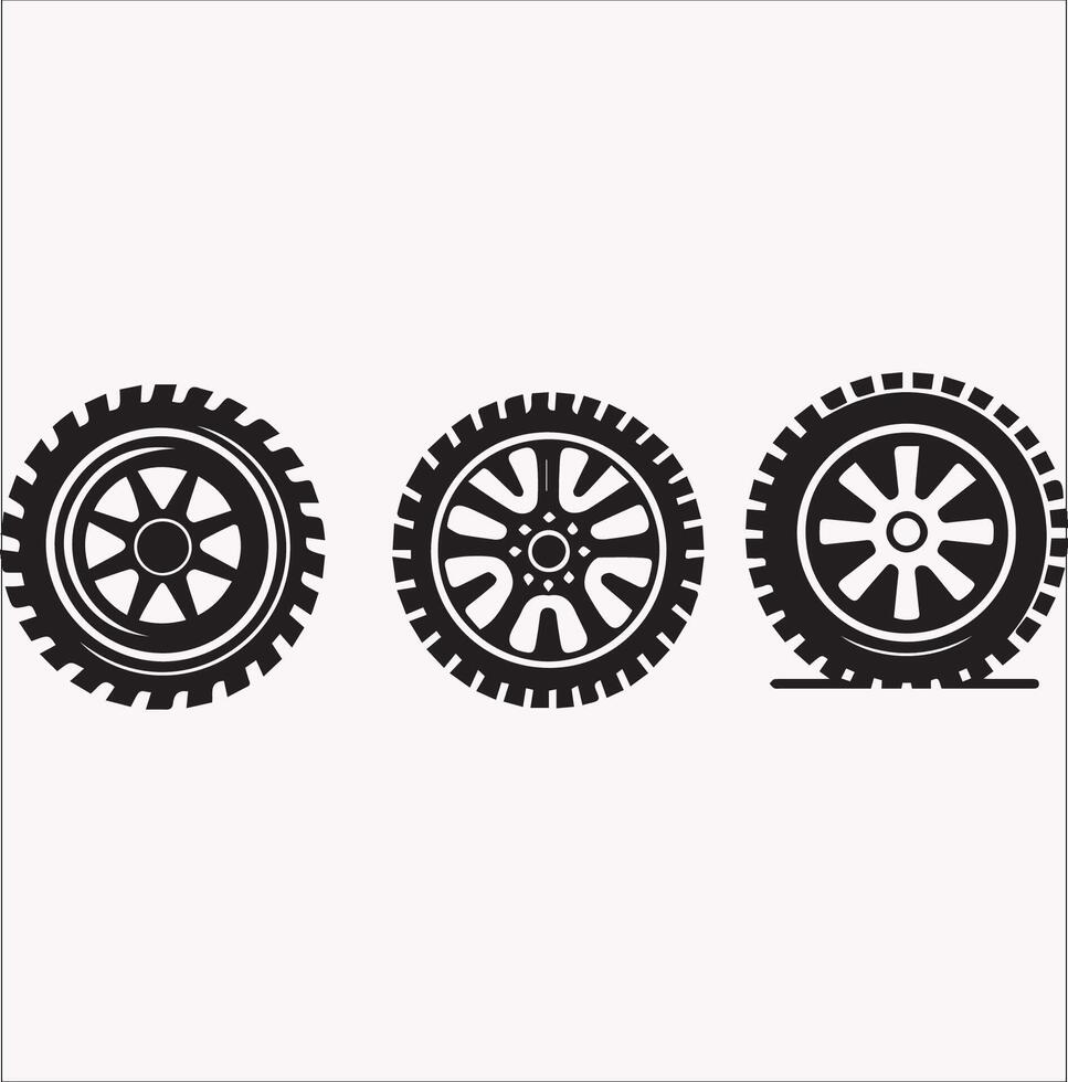 Silhouette of Car Tire Icons on White Background vector
