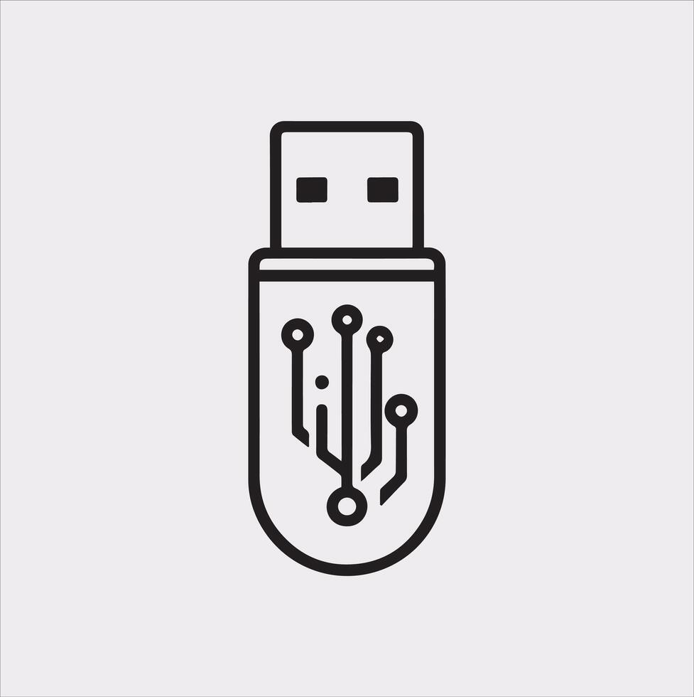 USB Flash Drive Icon Silhouette on Plain White Background vector