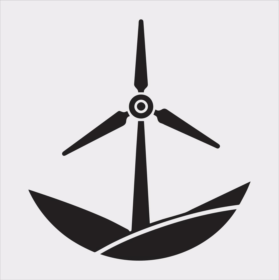 Detailed Wind Power Icon Silhouette on White Background vector